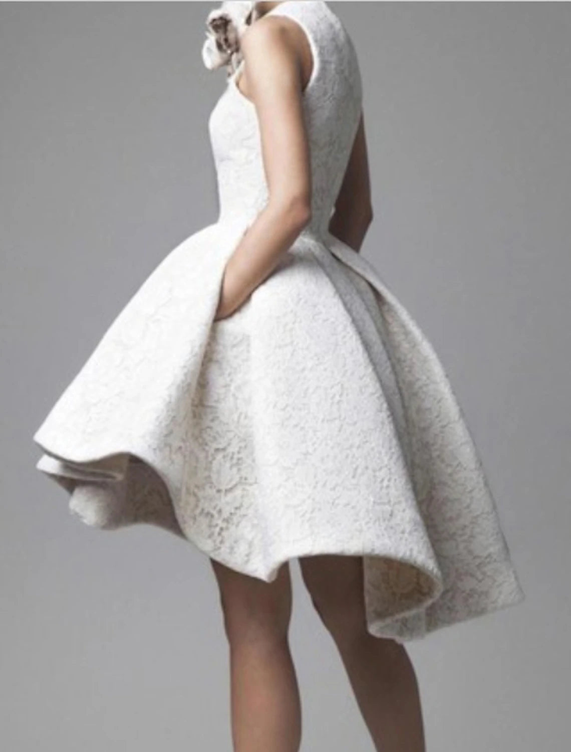 Wholesale A-Line Hot White Cocktail Party Prom Dress Jewel Neck Sleeveless Short / Mini Polyester with Pleats Appliques